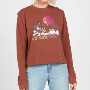 NWT Volcom Stone Thermality Long Sleeve Thermal Knit Graphic Top Dark Clay
